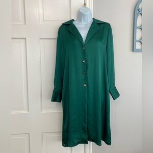 Zara Emerald Green Long Sleeve Button-Front Dress